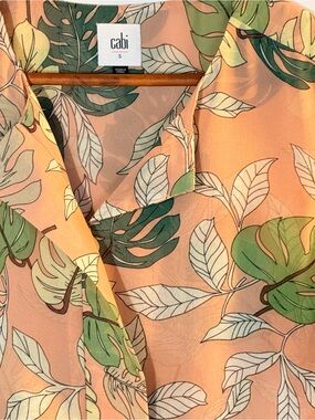 cabi Tropical Monstera Leaf Print Sleeveless Blouse